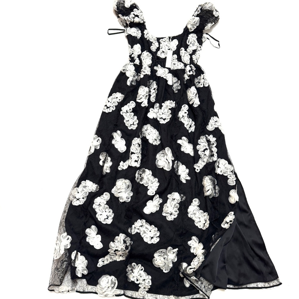 Rebecca Taylor sz 4 Ribbon Lace Dress Floral Black White - Picture 5 of 14